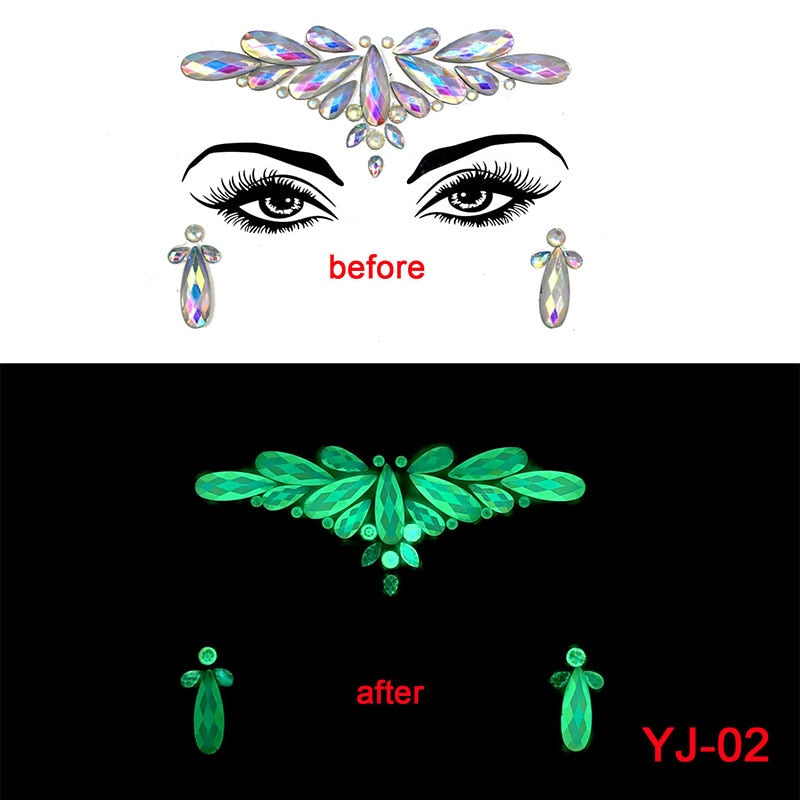 Halloween Face Decoration Tattoo Crystal Diamond Eyebrow Luminous Rhinestone Sticker Masquerade Bar Party Glowing Face Sticker