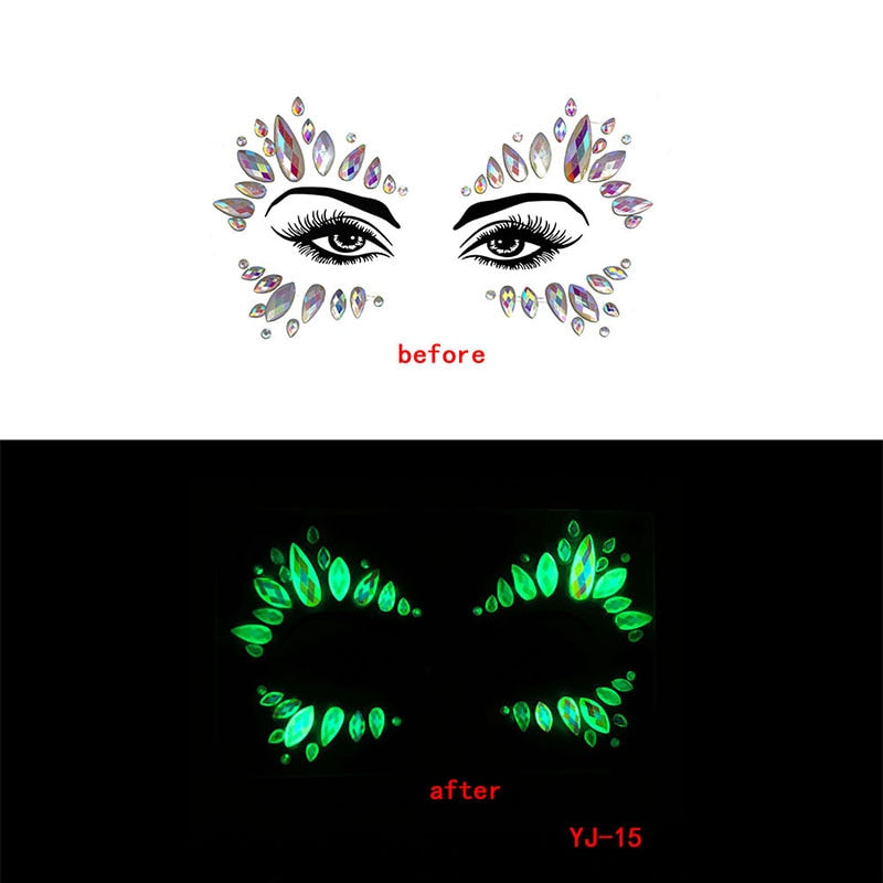 Halloween Face Decoration Tattoo Crystal Diamond Eyebrow Luminous Rhinestone Sticker Masquerade Bar Party Glowing Face Sticker