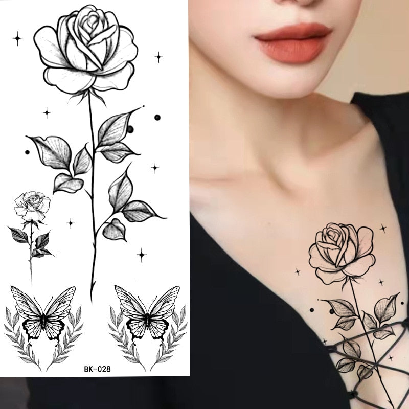 Tattoos Sticker Waterproof Temporary Sketch Flower Simple Flower Sternum Stick Temporary Tattoo Stick Women