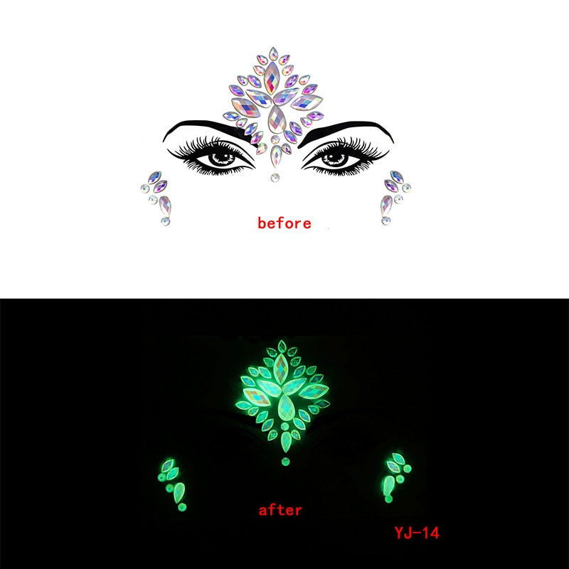 Halloween Face Decoration Tattoo Crystal Diamond Eyebrow Luminous Rhinestone Sticker Masquerade Bar Party Glowing Face Sticker