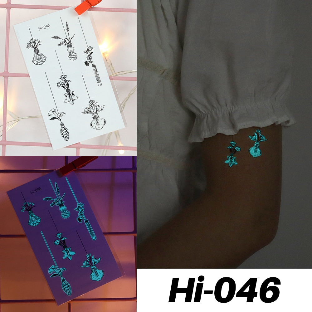 Blue Luminous Tattoo Sticker Luminous Star Feather Waterproof Sexy Temporary Tattoo Body Art Chest Fake Tattoo For Men Women