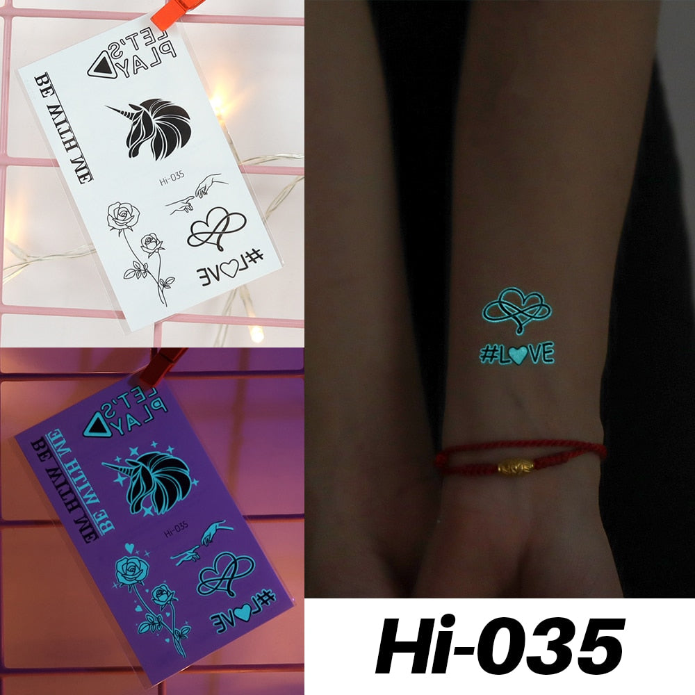 Blue Luminous Tattoo Sticker Luminous Star Feather Waterproof Sexy Temporary Tattoo Body Art Chest Fake Tattoo For Men Women