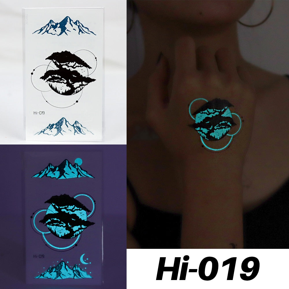 Blue Luminous Tattoo Sticker Luminous Star Feather Waterproof Sexy Temporary Tattoo Body Art Chest Fake Tattoo For Men Women