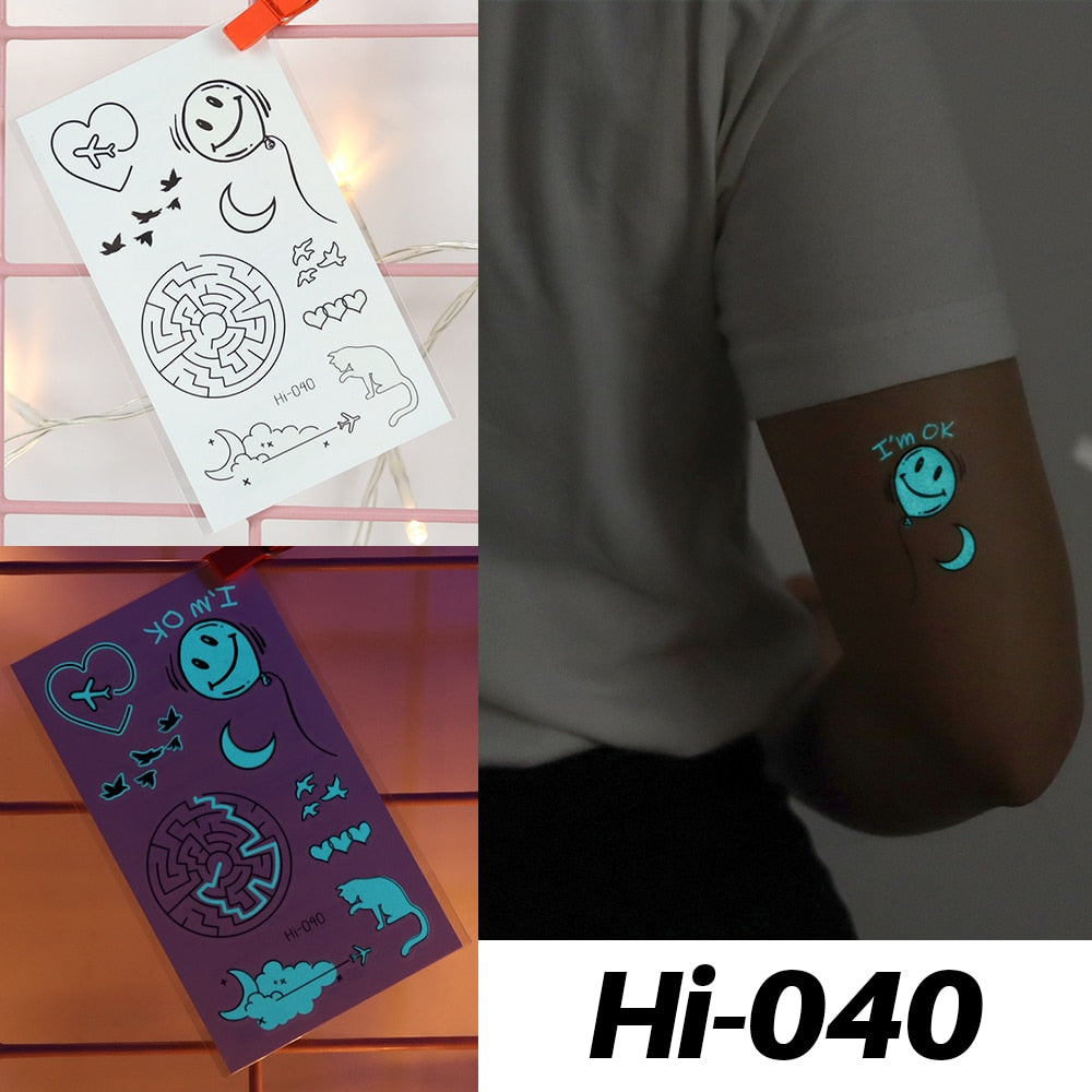 Blue Luminous Tattoo Sticker Luminous Star Feather Waterproof Sexy Temporary Tattoo Body Art Chest Fake Tattoo For Men Women