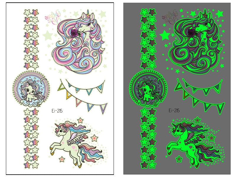 Tattoo Stickers Luminous Child Kid Temporary Fake Tattoos Glow Paste on Face Arm Leg for Children Body Art Mermaid Sticker