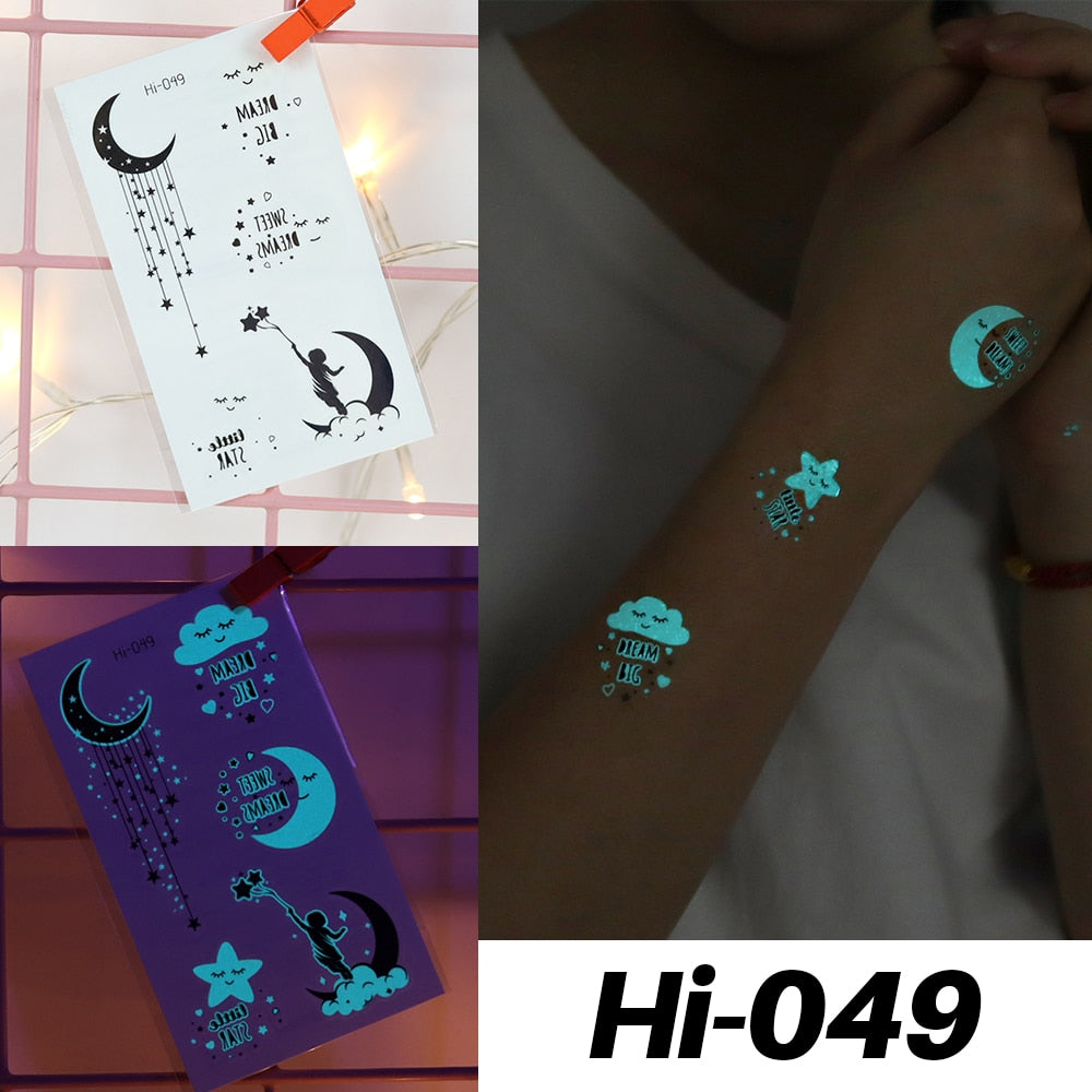 Blue Luminous Tattoo Sticker Luminous Star Feather Waterproof Sexy Temporary Tattoo Body Art Chest Fake Tattoo For Men Women