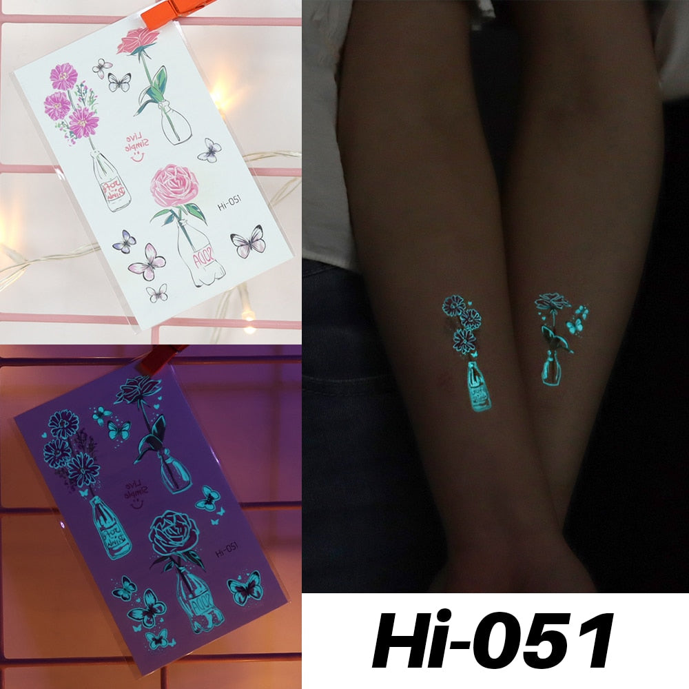 Blue Luminous Tattoo Sticker Luminous Star Feather Waterproof Sexy Temporary Tattoo Body Art Chest Fake Tattoo For Men Women