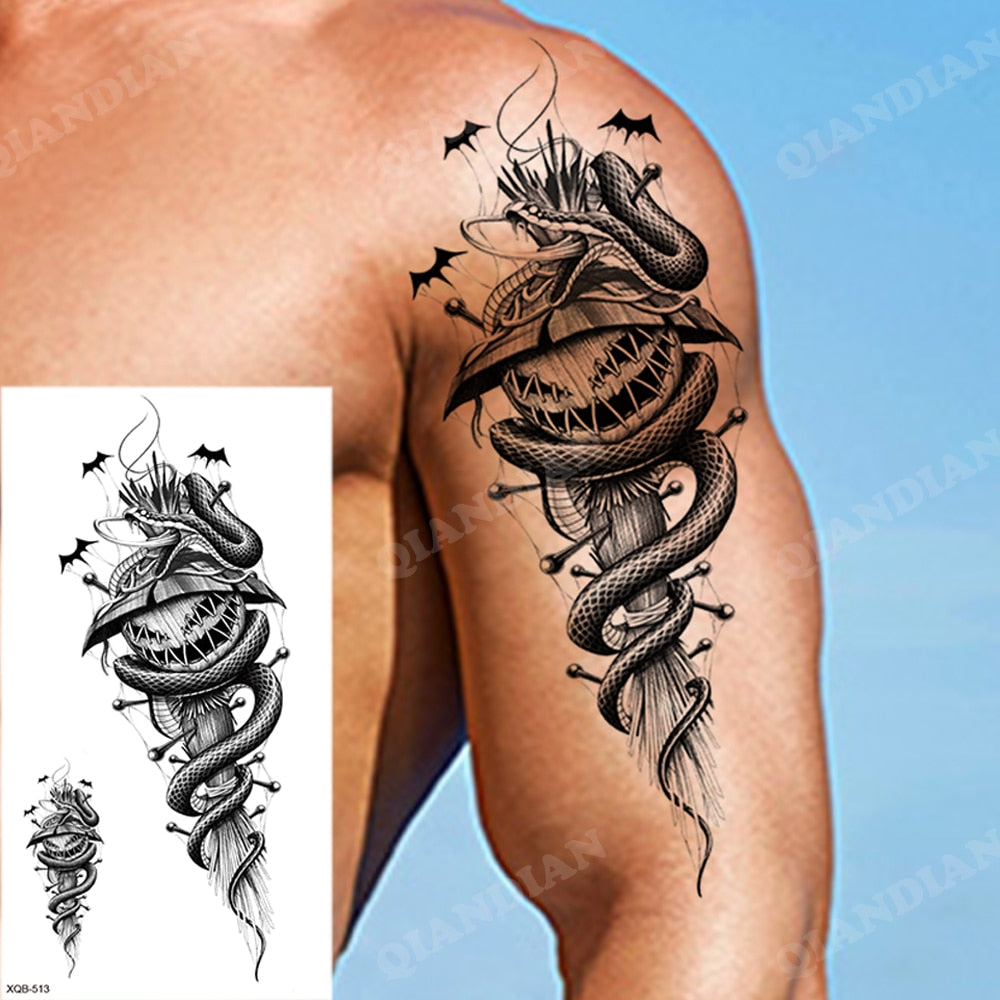 1pc Lion Men Waterproof Temporary Tattoos Fake Stickers Arm Hand Cool Art Black Transfer Clock