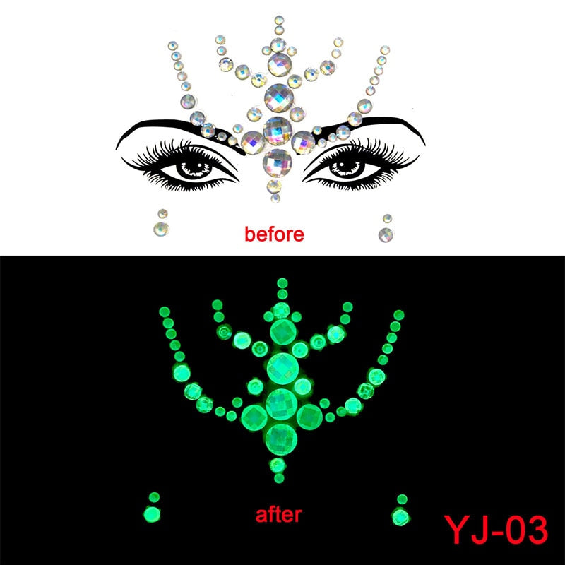 Halloween Face Decoration Tattoo Crystal Diamond Eyebrow Luminous Rhinestone Sticker Masquerade Bar Party Glowing Face Sticker