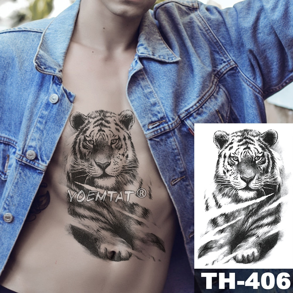 Waterproof Temporary Tattoo Sticker Forest Lion Tiger Bear Flash Tattoos Women Leopard Wolf Crown Body Art Arm Fake Tatoo Men