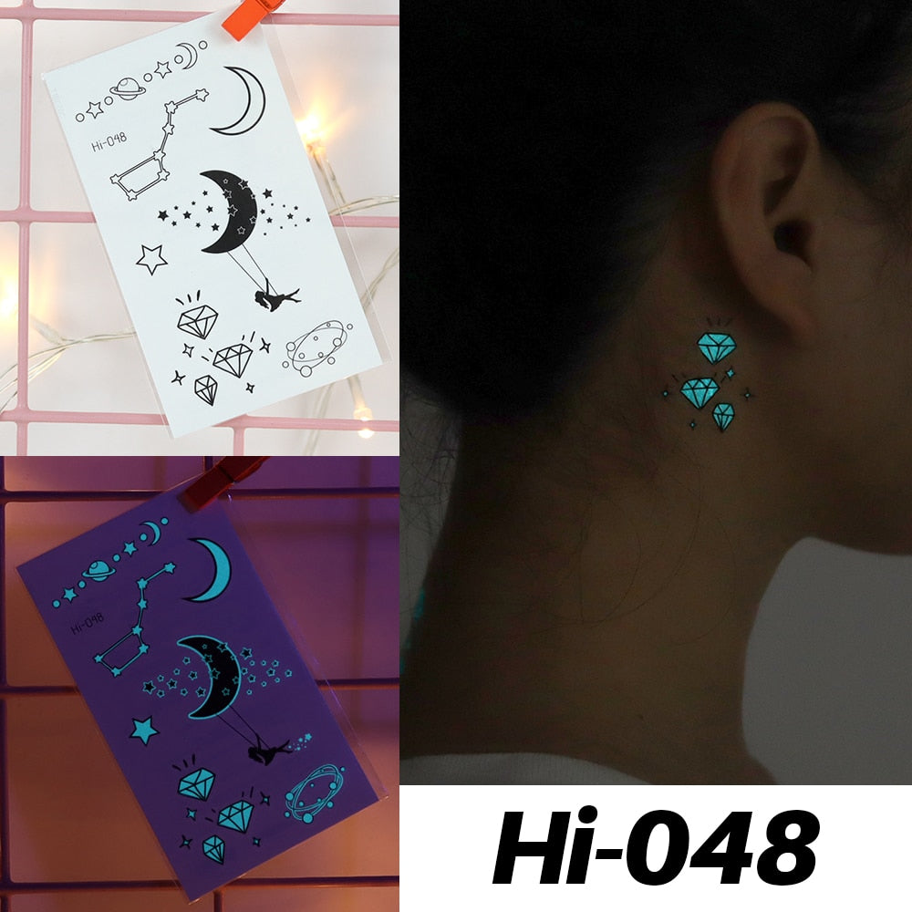 Blue Luminous Tattoo Sticker Luminous Star Feather Waterproof Sexy Temporary Tattoo Body Art Chest Fake Tattoo For Men Women