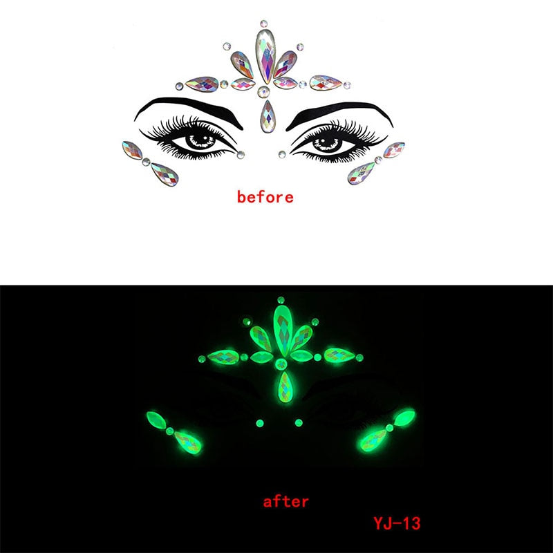 Halloween Face Decoration Tattoo Crystal Diamond Eyebrow Luminous Rhinestone Sticker Masquerade Bar Party Glowing Face Sticker