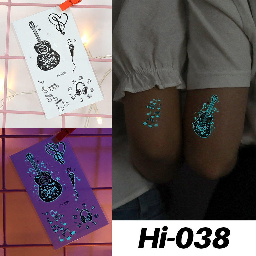 Blue Luminous Tattoo Sticker Luminous Star Feather Waterproof Sexy Temporary Tattoo Body Art Chest Fake Tattoo For Men Women