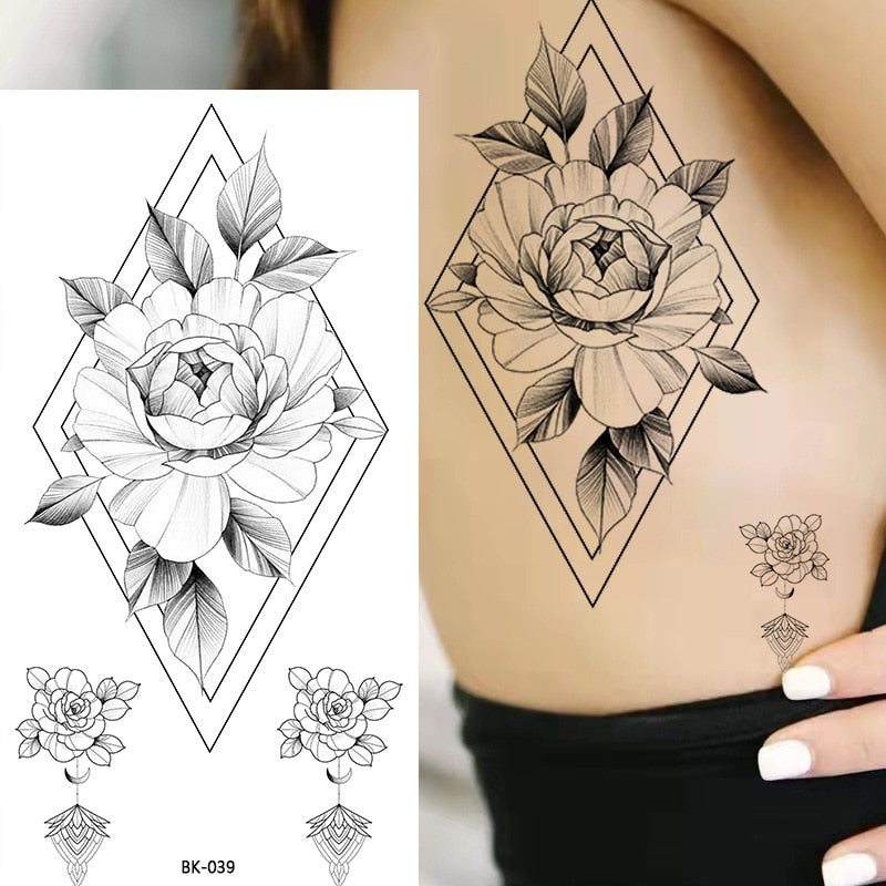 Tattoos Sticker Waterproof Temporary Sketch Flower Simple Flower Sternum Stick Temporary Tattoo Stick Women