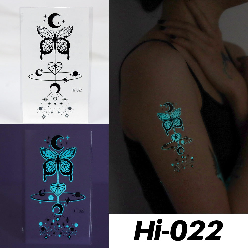 Blue Luminous Tattoo Sticker Luminous Star Feather Waterproof Sexy Temporary Tattoo Body Art Chest Fake Tattoo For Men Women