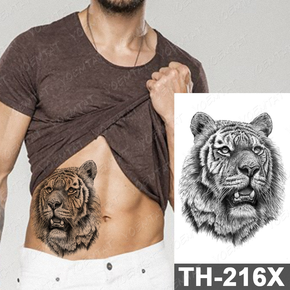 Waterproof Temporary Tattoo Sticker Forest Lion Tiger Bear Flash Tattoos Women Leopard Wolf Crown Body Art Arm Fake Tatoo Men