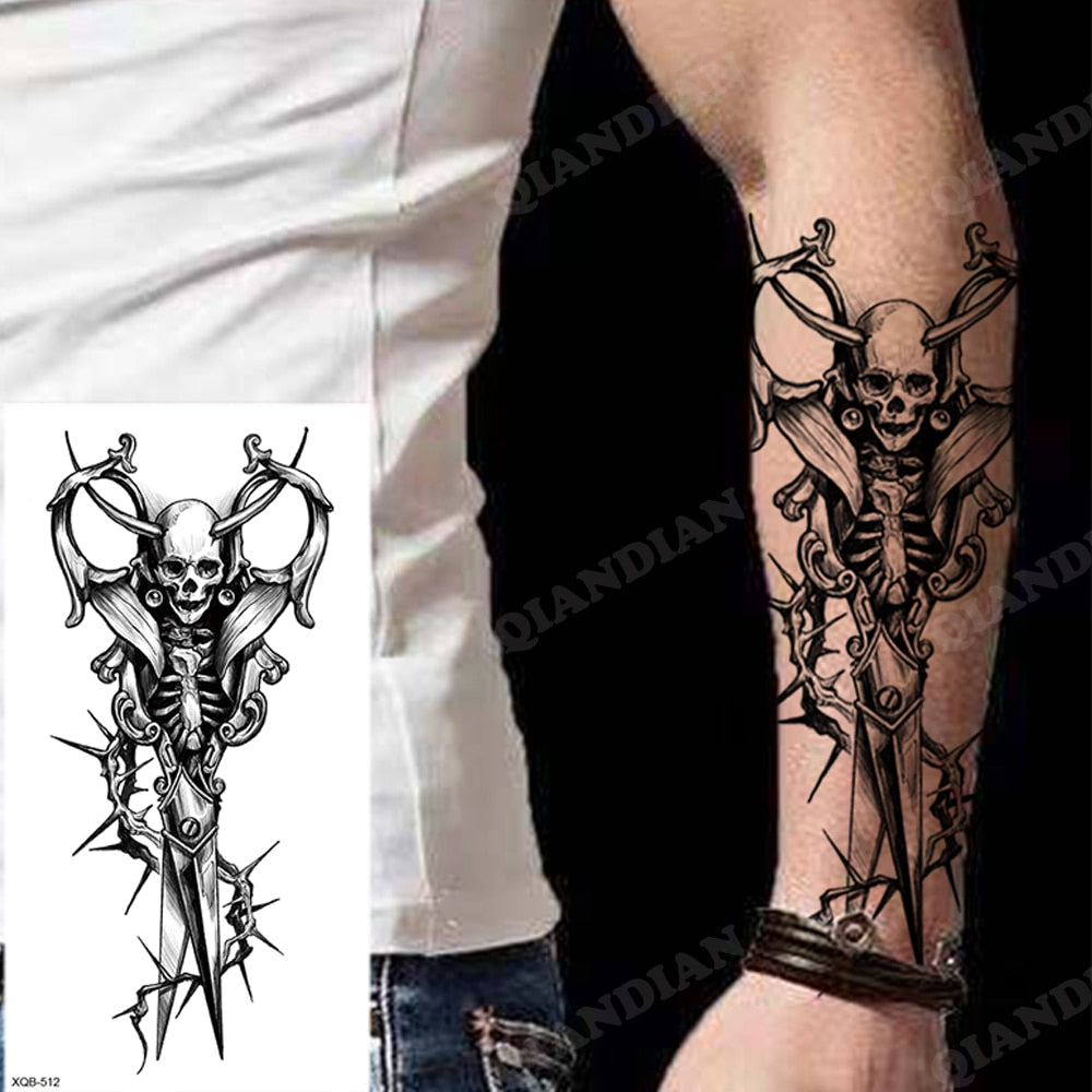 1pc Lion Men Waterproof Temporary Tattoos Fake Stickers Arm Hand Cool Art Black Transfer Clock