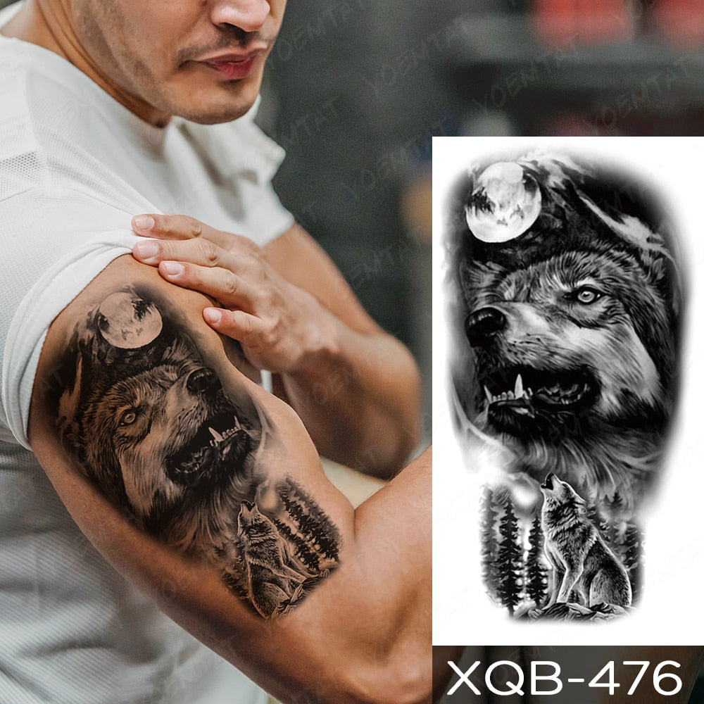 Waterproof Temporary Tattoo Sticker Forest Lion Tiger Bear Flash Tattoos Women Leopard Wolf Crown Body Art Arm Fake Tatoo Men