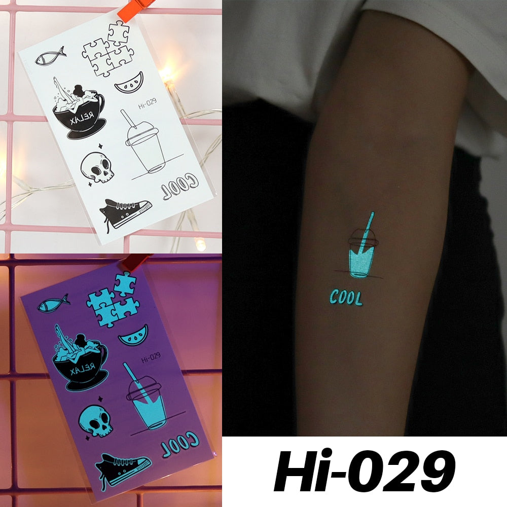 Blue Luminous Tattoo Sticker Luminous Star Feather Waterproof Sexy Temporary Tattoo Body Art Chest Fake Tattoo For Men Women