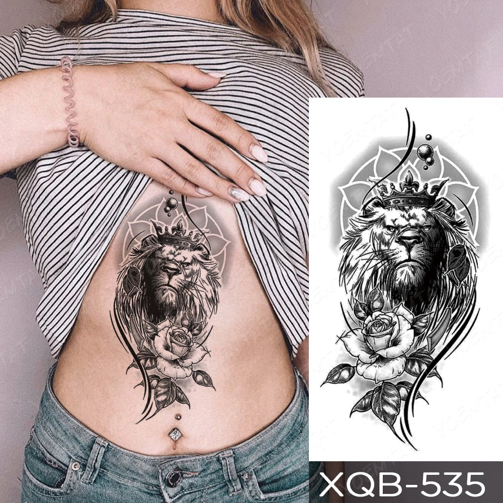 Waterproof Temporary Tattoo Sticker Forest Lion Tiger Bear Flash Tattoos Women Leopard Wolf Crown Body Art Arm Fake Tatoo Men