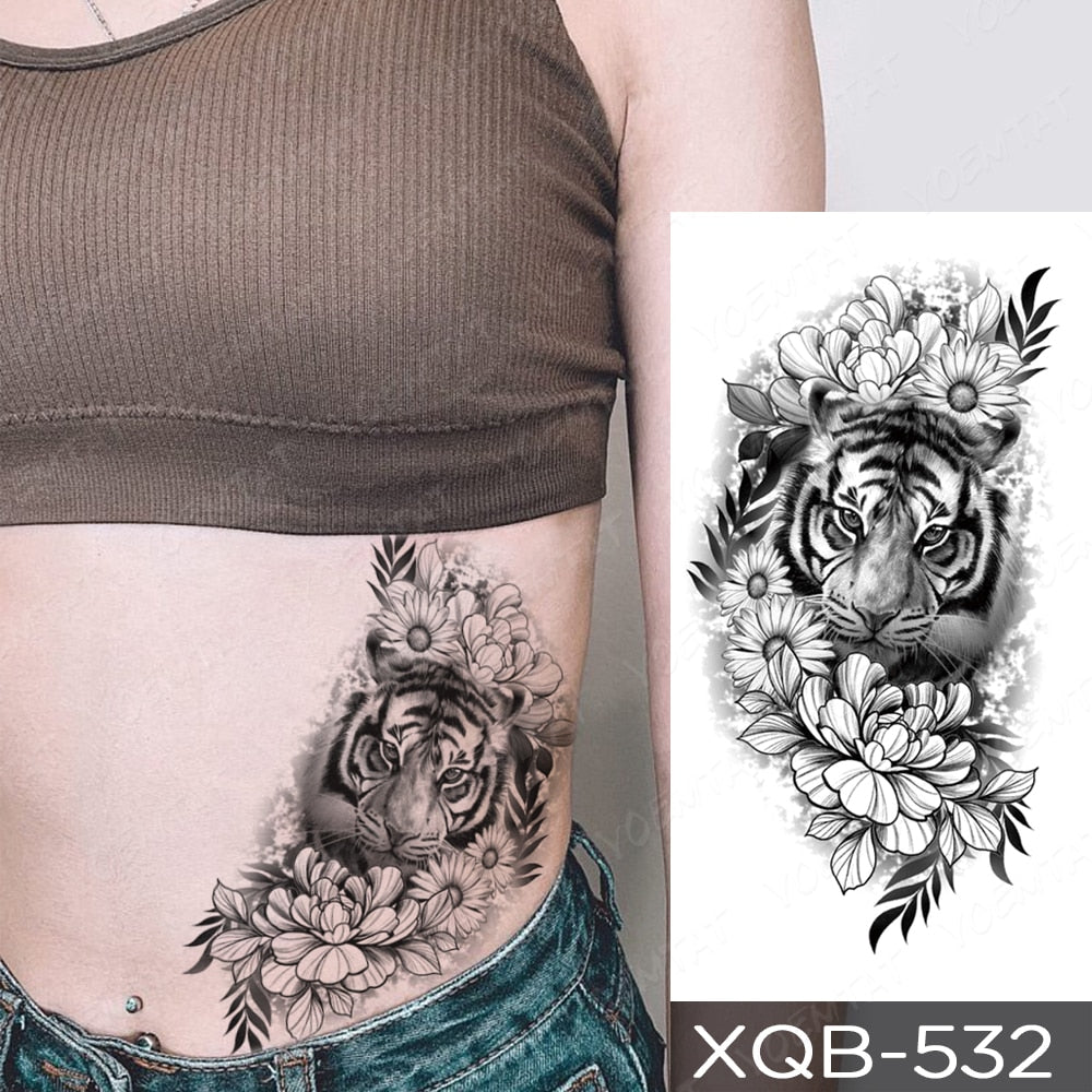 Waterproof Temporary Tattoo Sticker Forest Lion Tiger Bear Flash Tattoos Women Leopard Wolf Crown Body Art Arm Fake Tatoo Men