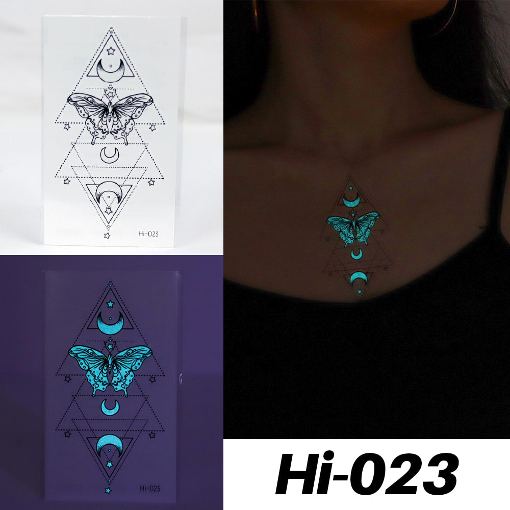 Blue Luminous Tattoo Sticker Luminous Star Feather Waterproof Sexy Temporary Tattoo Body Art Chest Fake Tattoo For Men Women