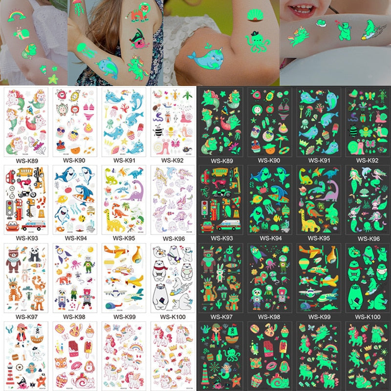 Tattoo Stickers Luminous Child Kid Temporary Fake Tattoos Glow Paste on Face Arm Leg for Children Body Art Mermaid Sticker