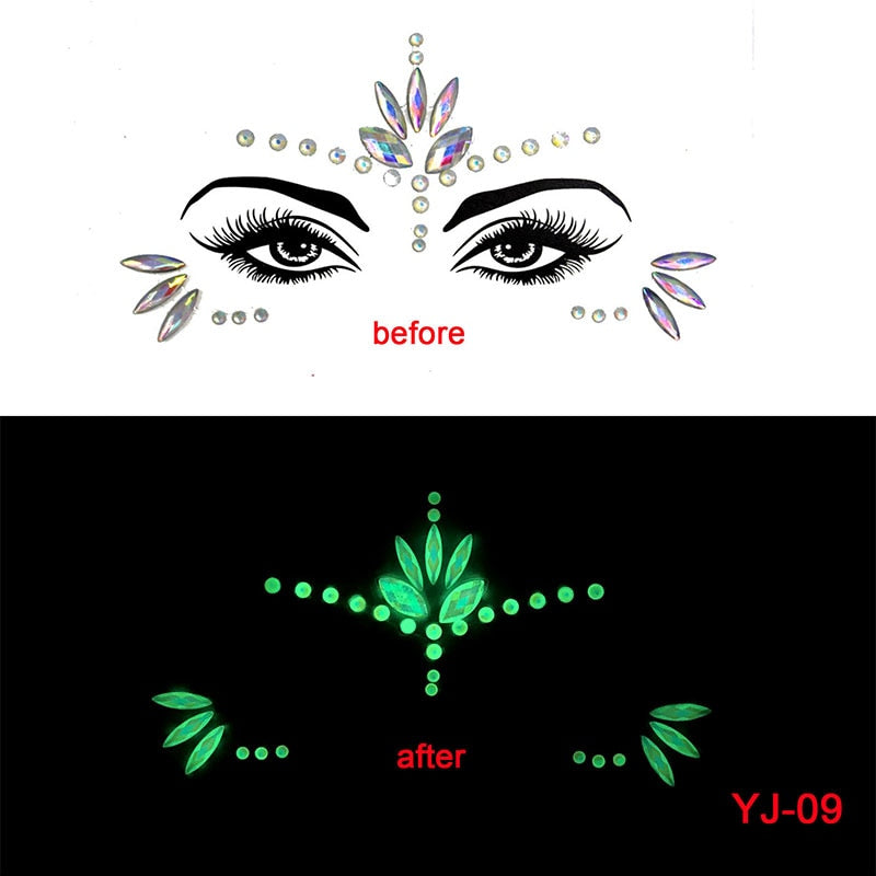 Halloween Face Decoration Tattoo Crystal Diamond Eyebrow Luminous Rhinestone Sticker Masquerade Bar Party Glowing Face Sticker