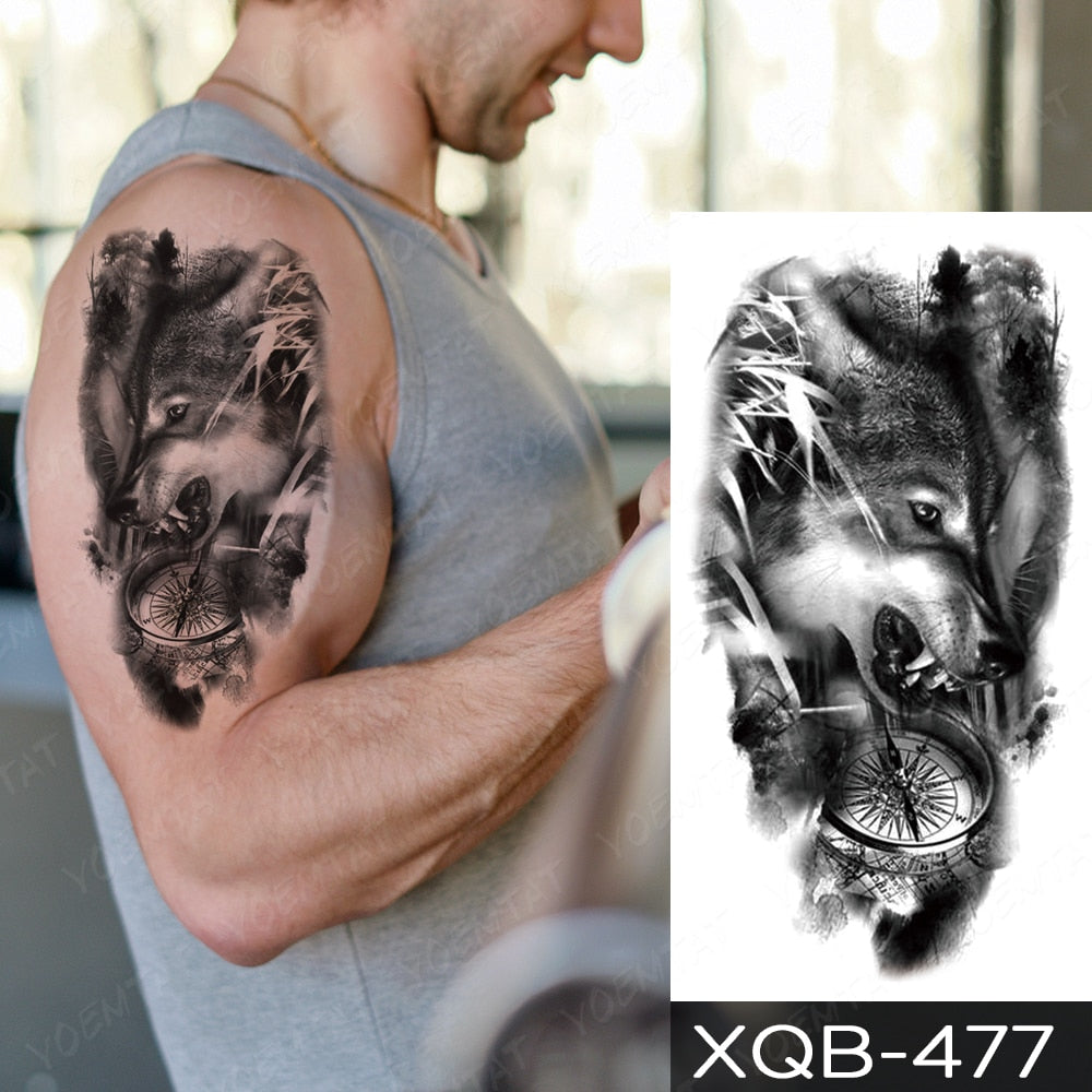 Waterproof Temporary Tattoo Sticker Forest Lion Tiger Bear Flash Tattoos Women Leopard Wolf Crown Body Art Arm Fake Tatoo Men