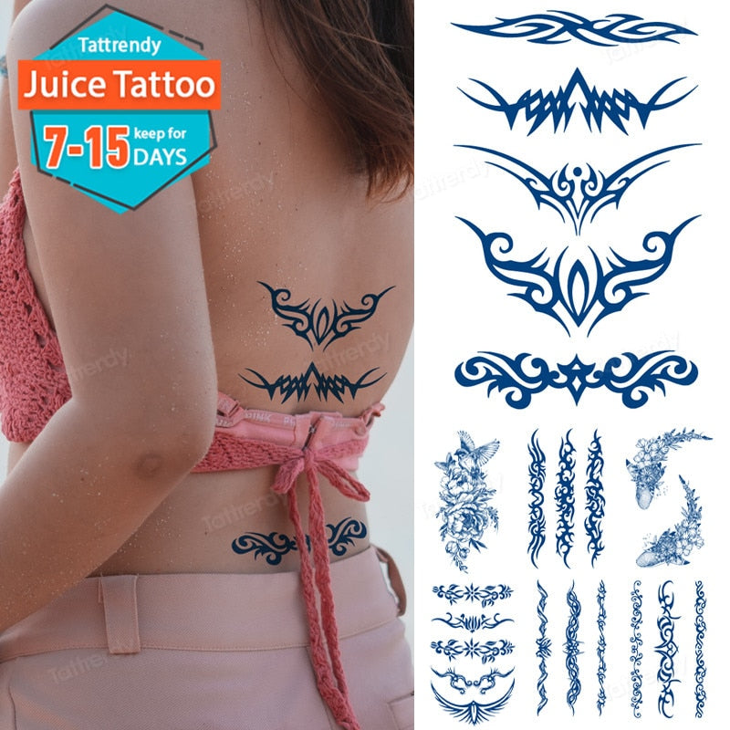 Juice Lasting Ink Tattoos Body Art Waterproof Temporary Tattoo Stickers Arm  Wing Butterfly Sweet English Whale Tatto Women