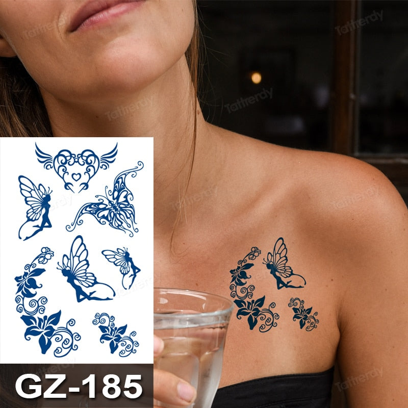 Juice Ink Tattoos Body Art Lasting Waterproof Temporary Tattoo Sticker Waist Totem Tatoo Moon Butterfly Arm Fake Tatto Women Men