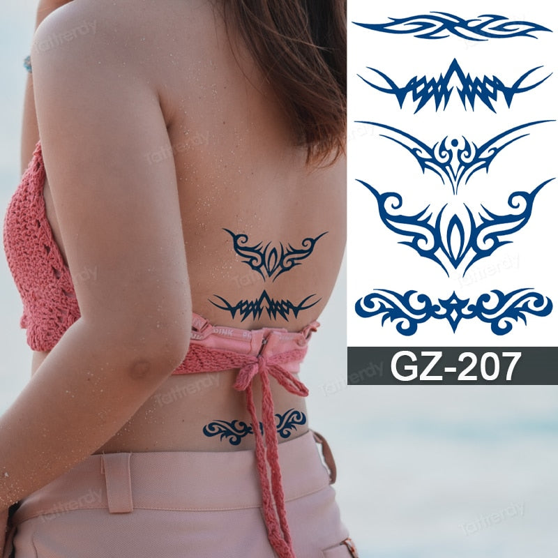 Juice Ink Tattoos Body Art Lasting Waterproof Temporary Tattoo Sticker Waist Totem Tatoo Moon Butterfly Arm Fake Tatto Women Men