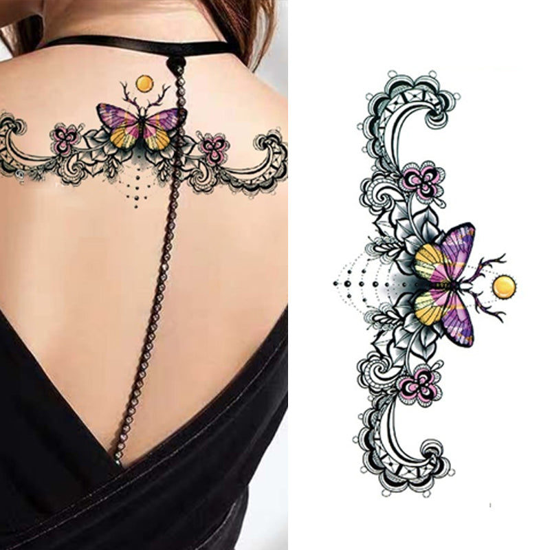 Beauty Flower Diamond Black Rose Waterproof Temporary Tattoo Body Art Arm Sleeve Water Transfer Fake Women Decoration Sticker